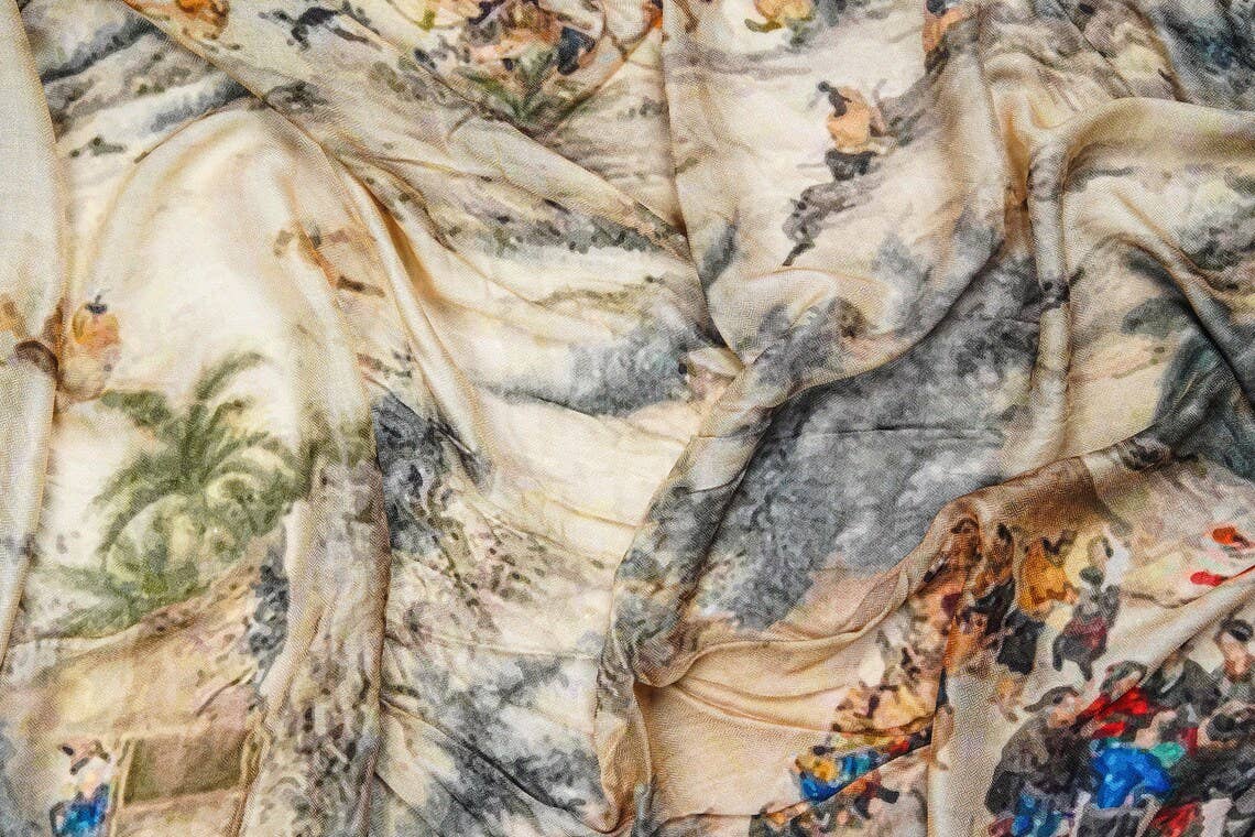 Silk Modal Scarf luxurious fabric blend - Beige/Grey