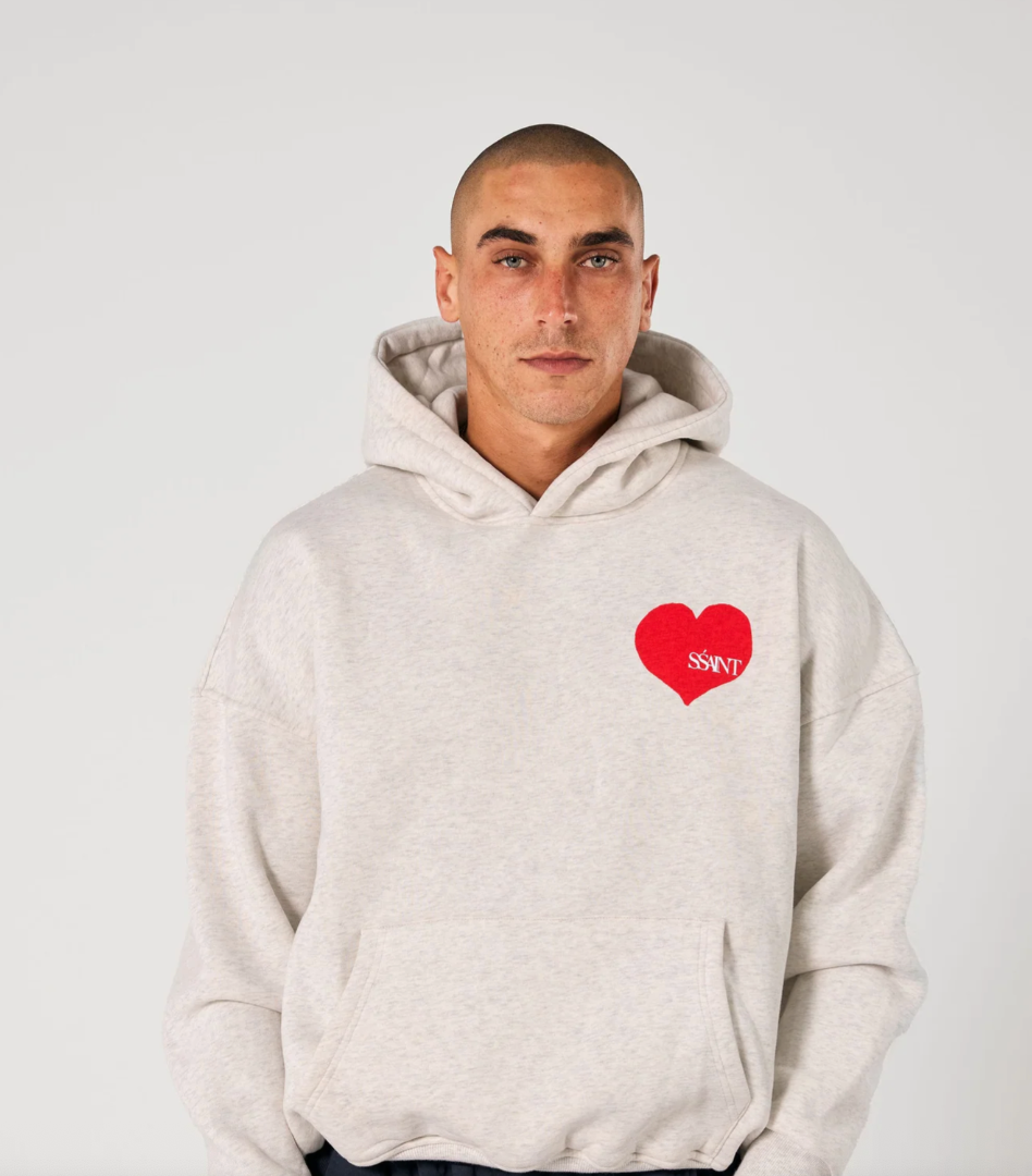 SSAINT HOODIE GREY & RED HEART