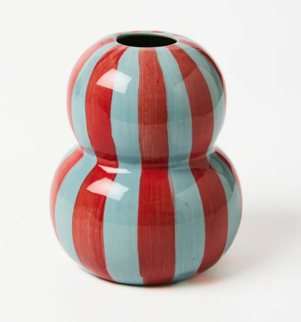 FONDA BURGUNDY PALE BLUE STRIPE VASE