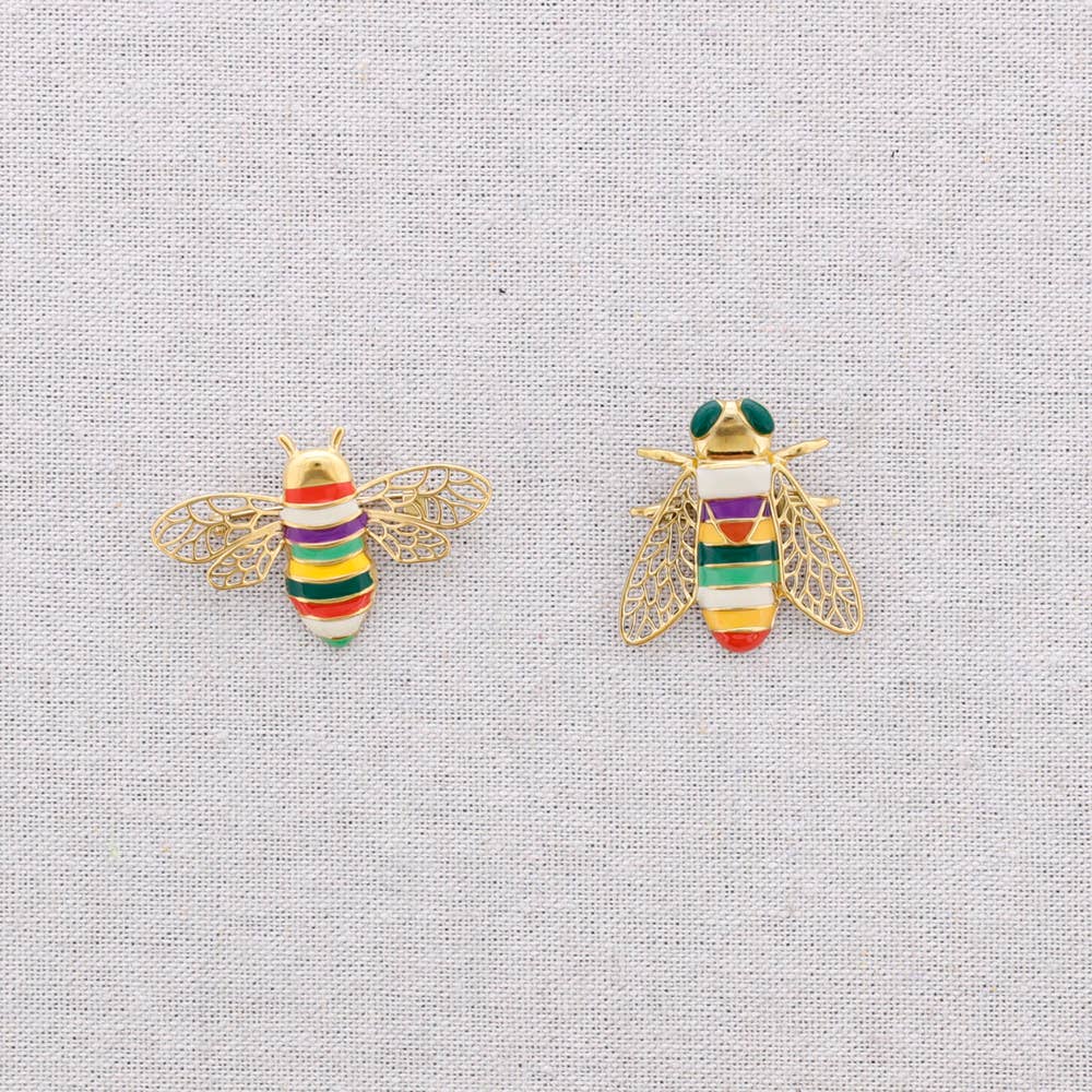 Steel Brooch Set 2 Enamel Insects