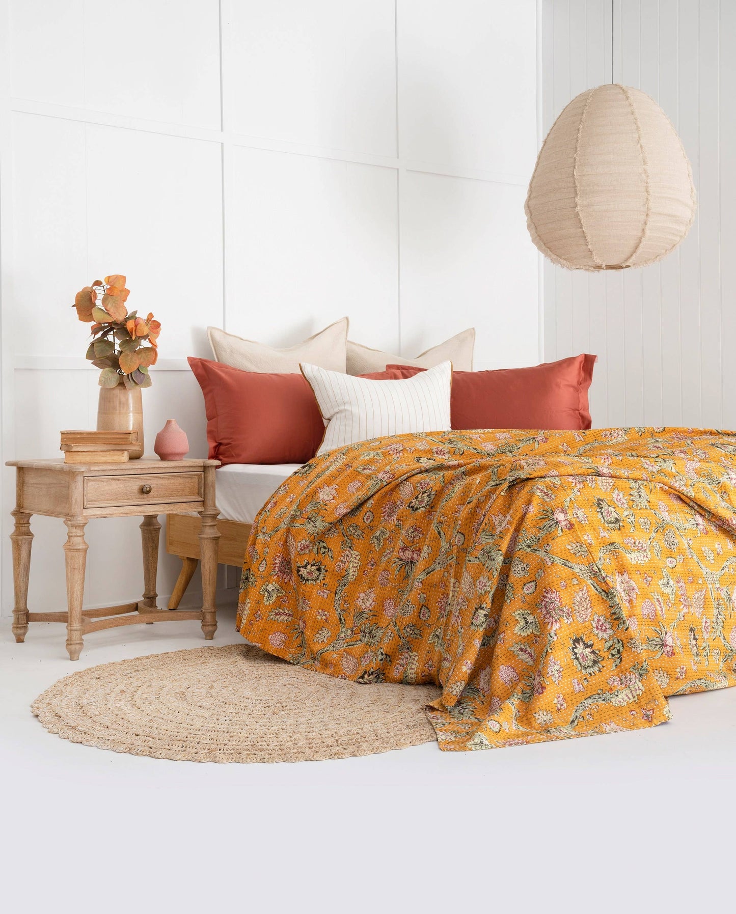 Kantha Quilt Indian Quilt Block Print Quilt Bedspread