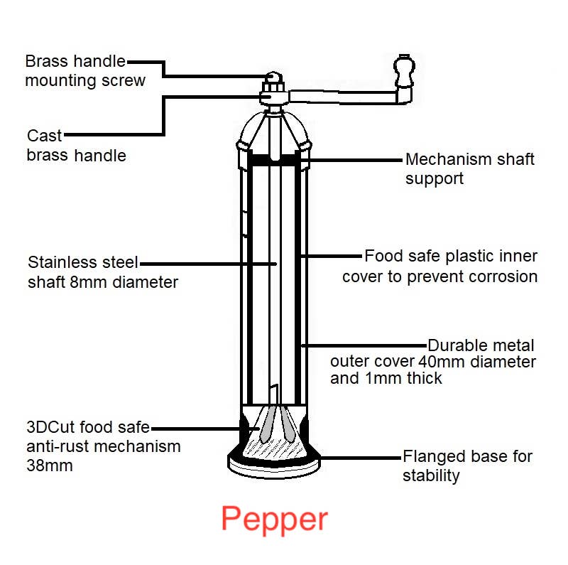 THE ORIGINAL "CHROME MILL' - POLISHED 8" PEPPER GRINDER