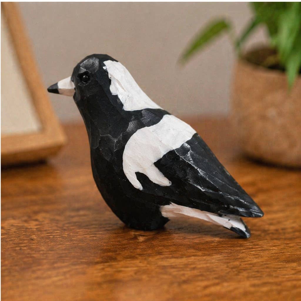 Hand-Painted Carved Wood Bird Figurine
