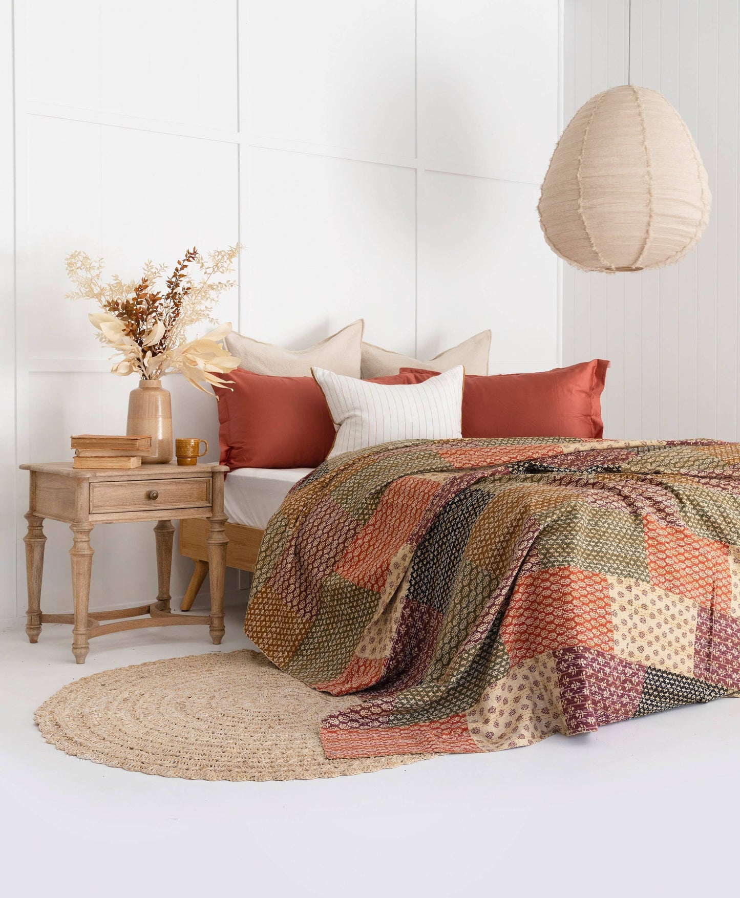 Kantha Quilt Indian Quilt Block Print Quilt Bedspread