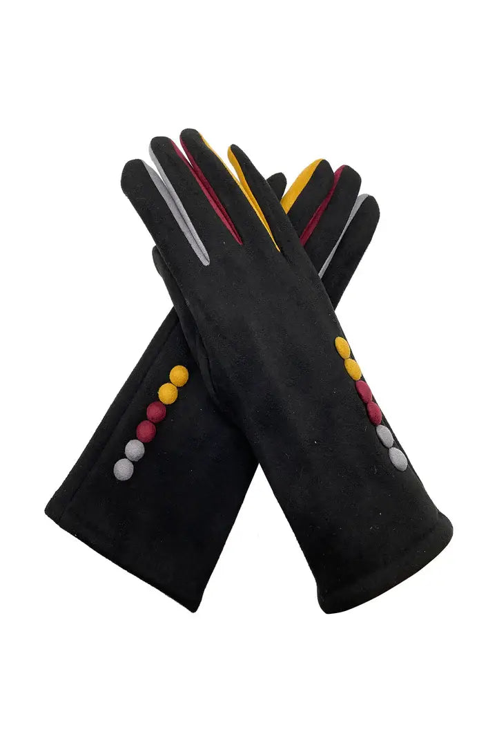 Vibrant Cosy Gloves With Button Detailing Black