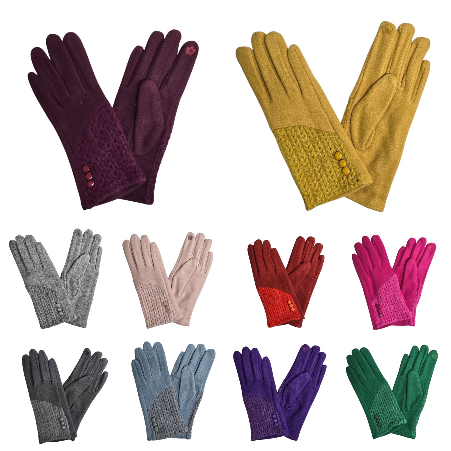 Ladies Cashmere Blend Gloves With Button Detailing
