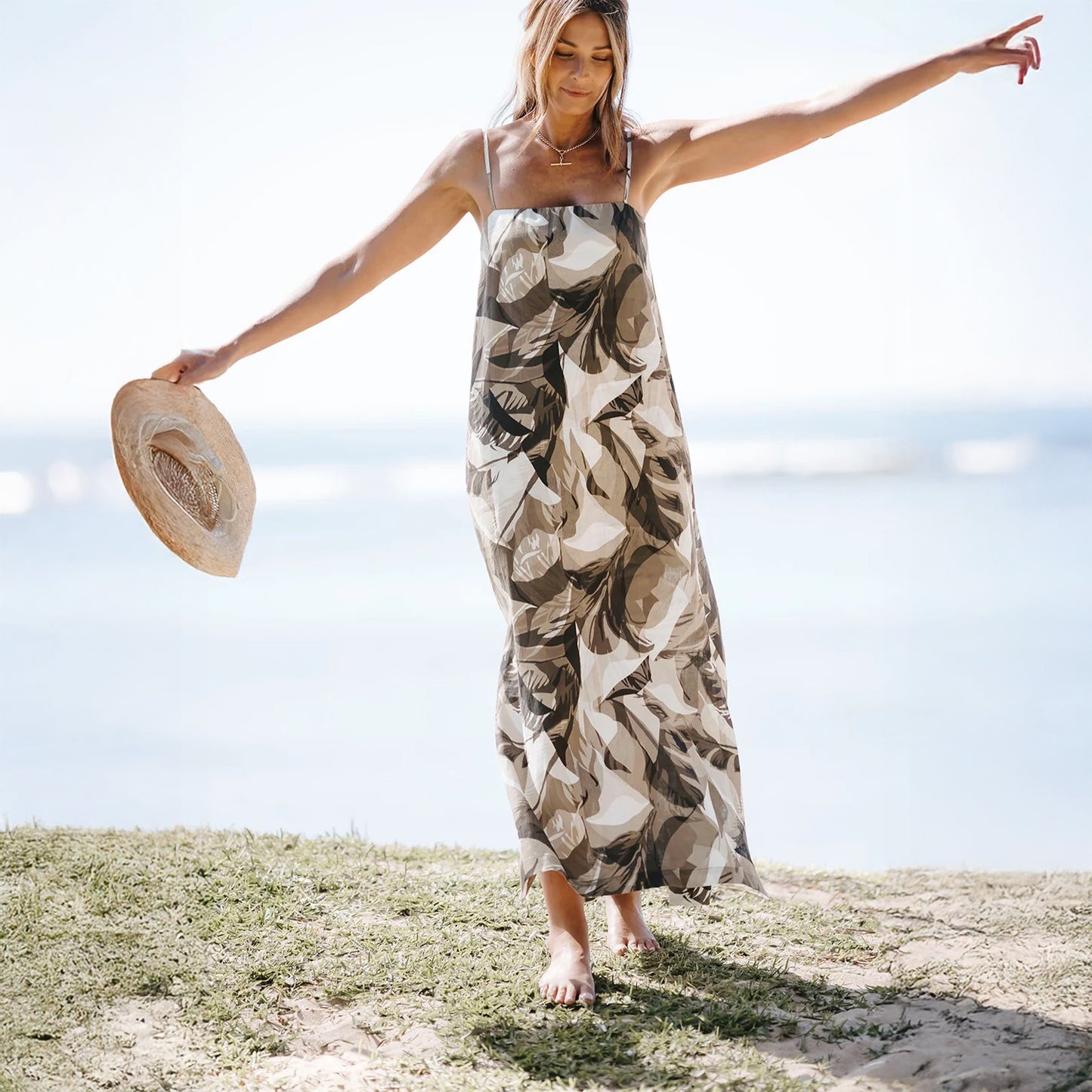 SUN PALM PRINT MAXI DRESS