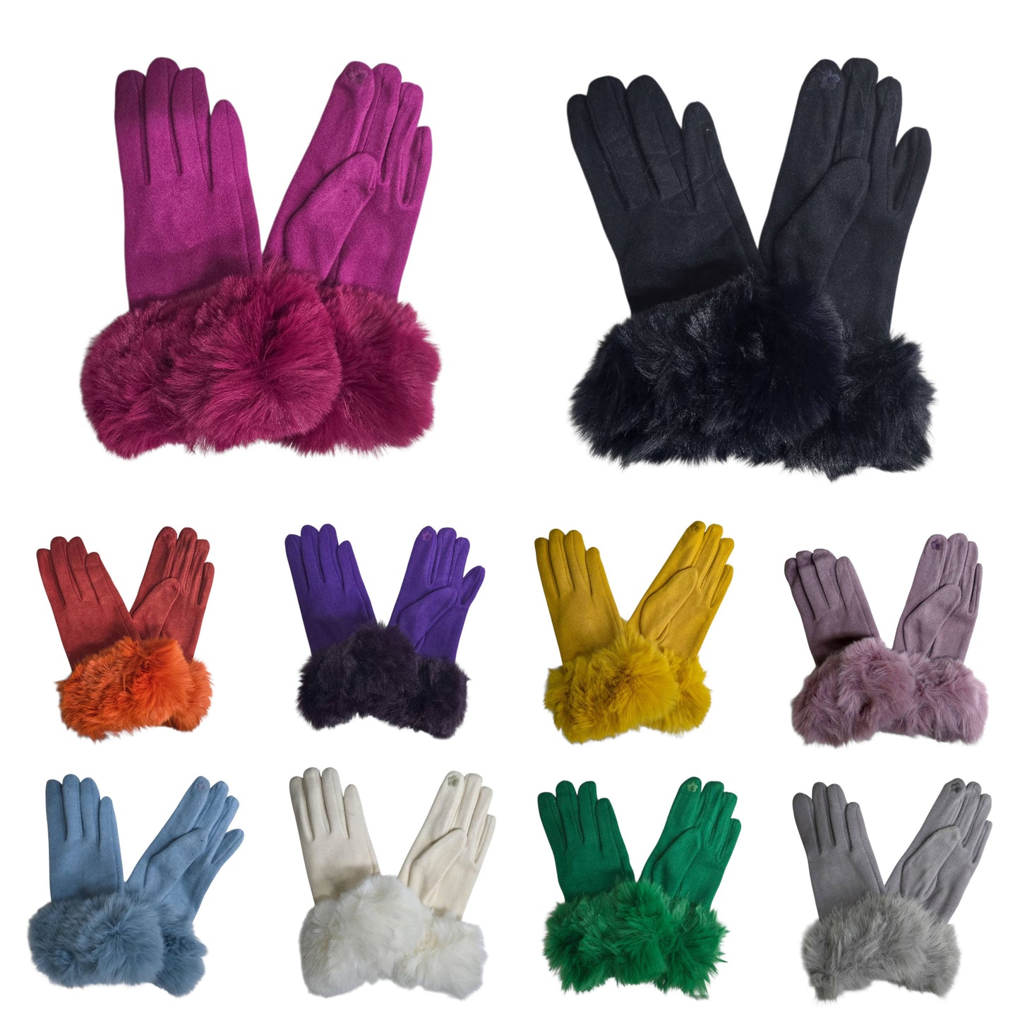 Ladies Faux Fur Trimmed Cashmere Blend Gloves