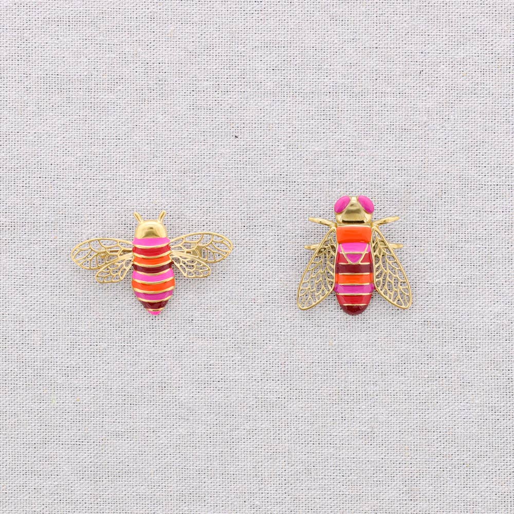 Steel Brooch Set 2 Enamel Insects