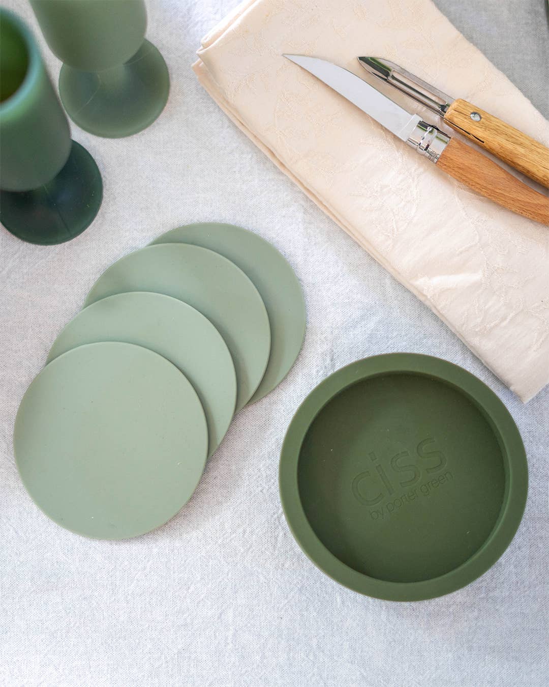 Unbreakable Silicon Coasters – Sage | Olive