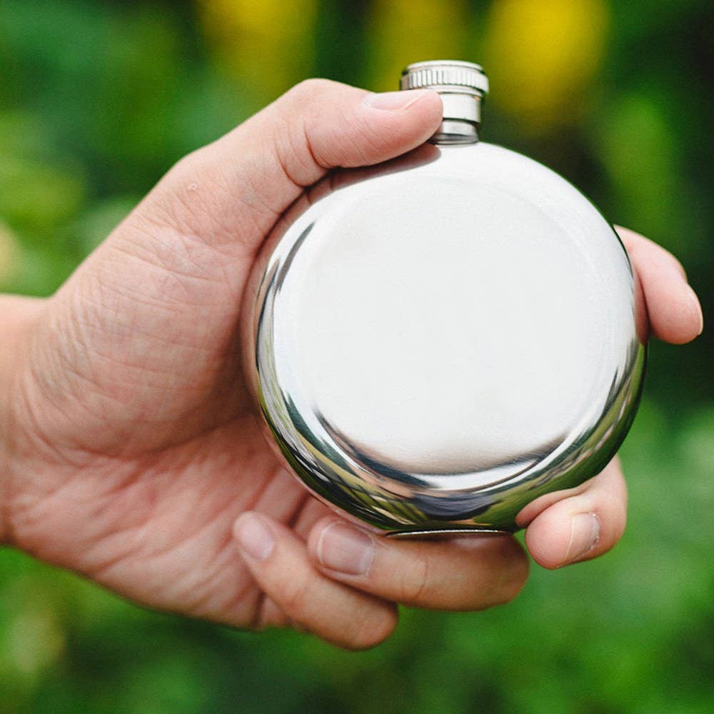 Silver Stainless Steel Round Hip Flask