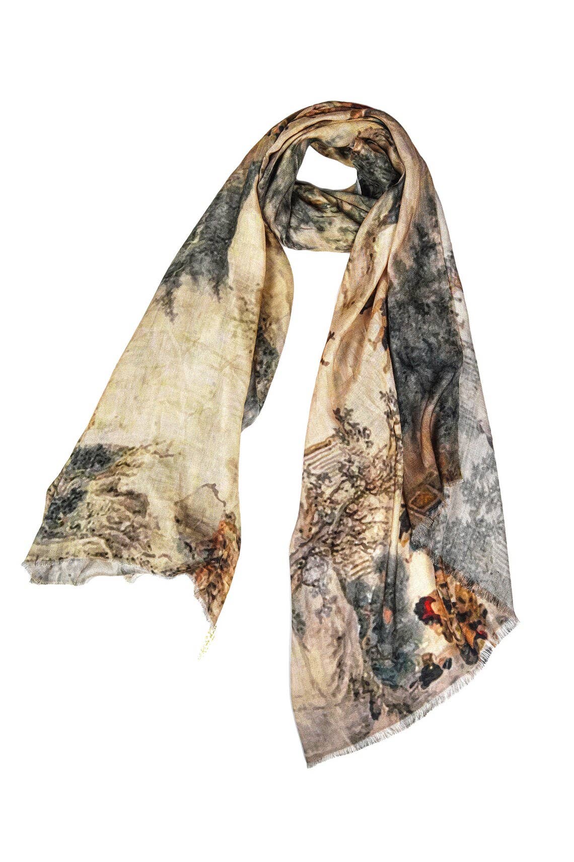 Silk Modal Scarf  luxurious fabric blend - Beige/Grey
