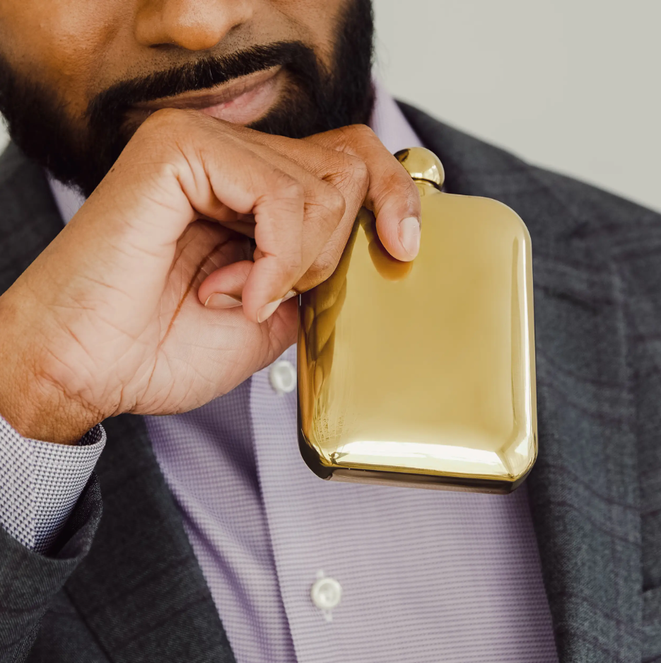 Gold Stainless Steel Rounded Rectangle Flask
