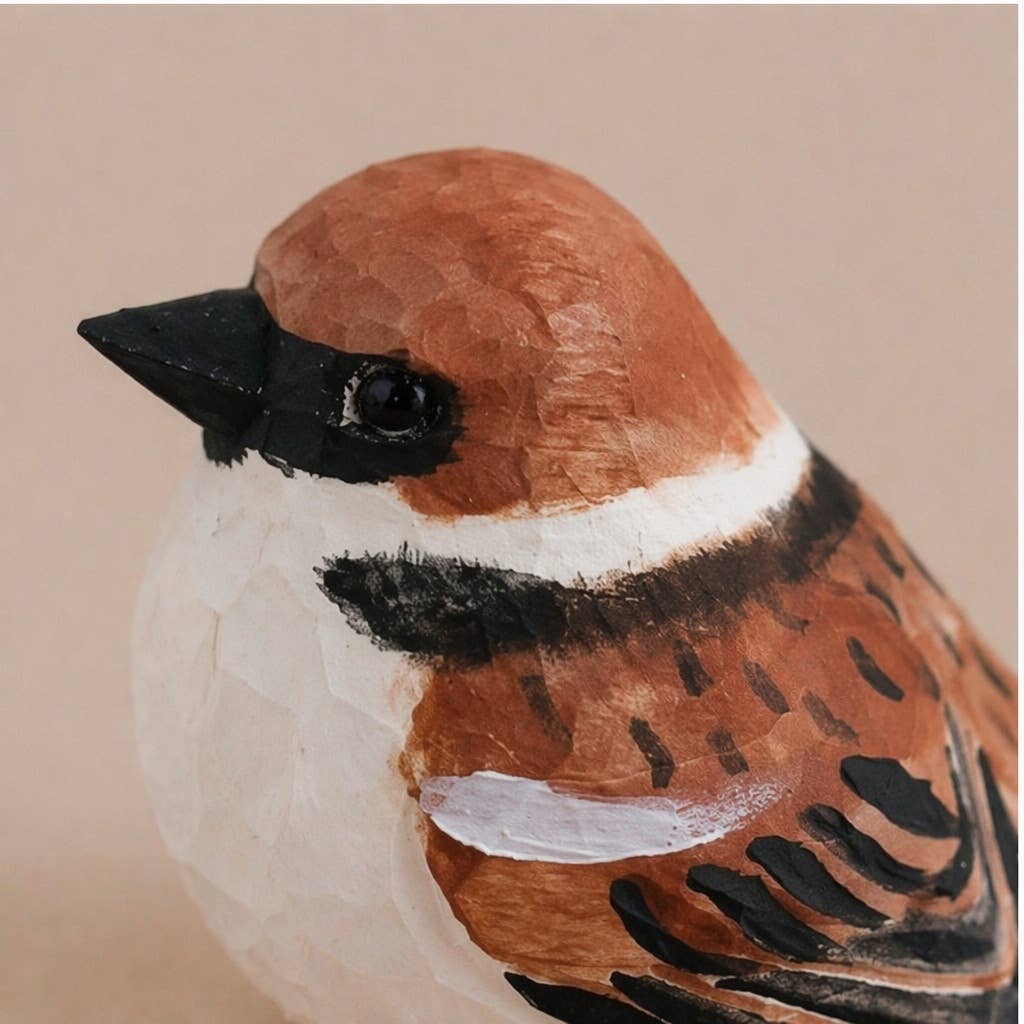 Hand-Painted Carved Wood Bird Figurine