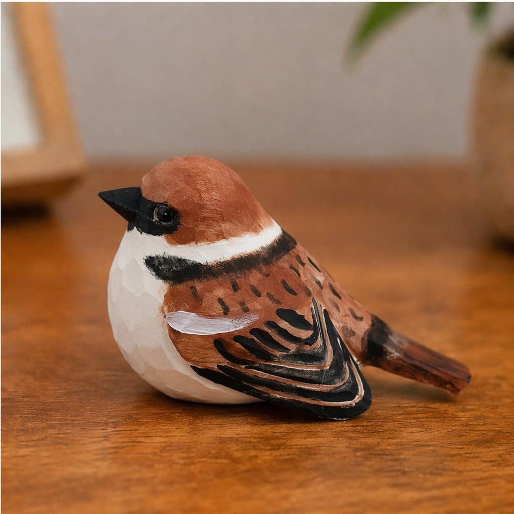 Hand-Painted Carved Wood Bird Figurine