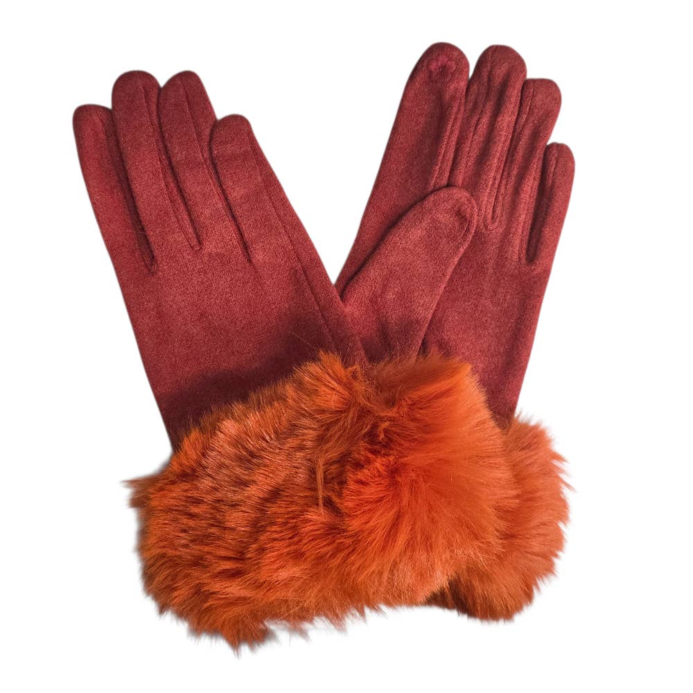 Ladies Faux Fur Trimmed Cashmere Blend Gloves