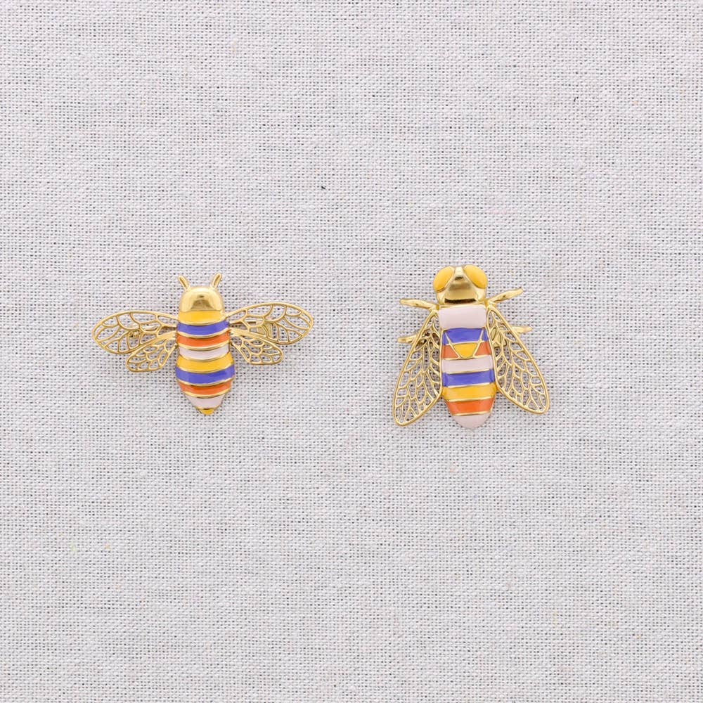 Steel Brooch Set 2 Enamel Insects