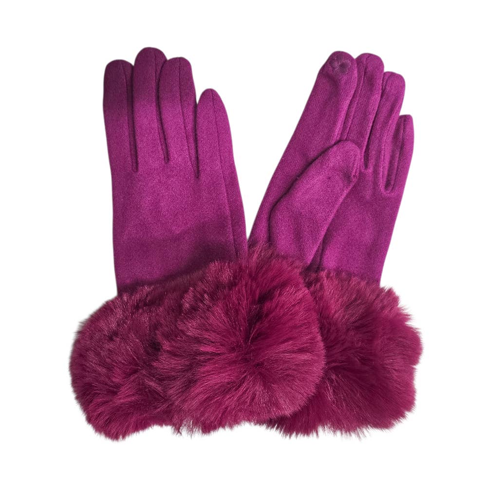 Ladies Faux Fur Trimmed Cashmere Blend Gloves