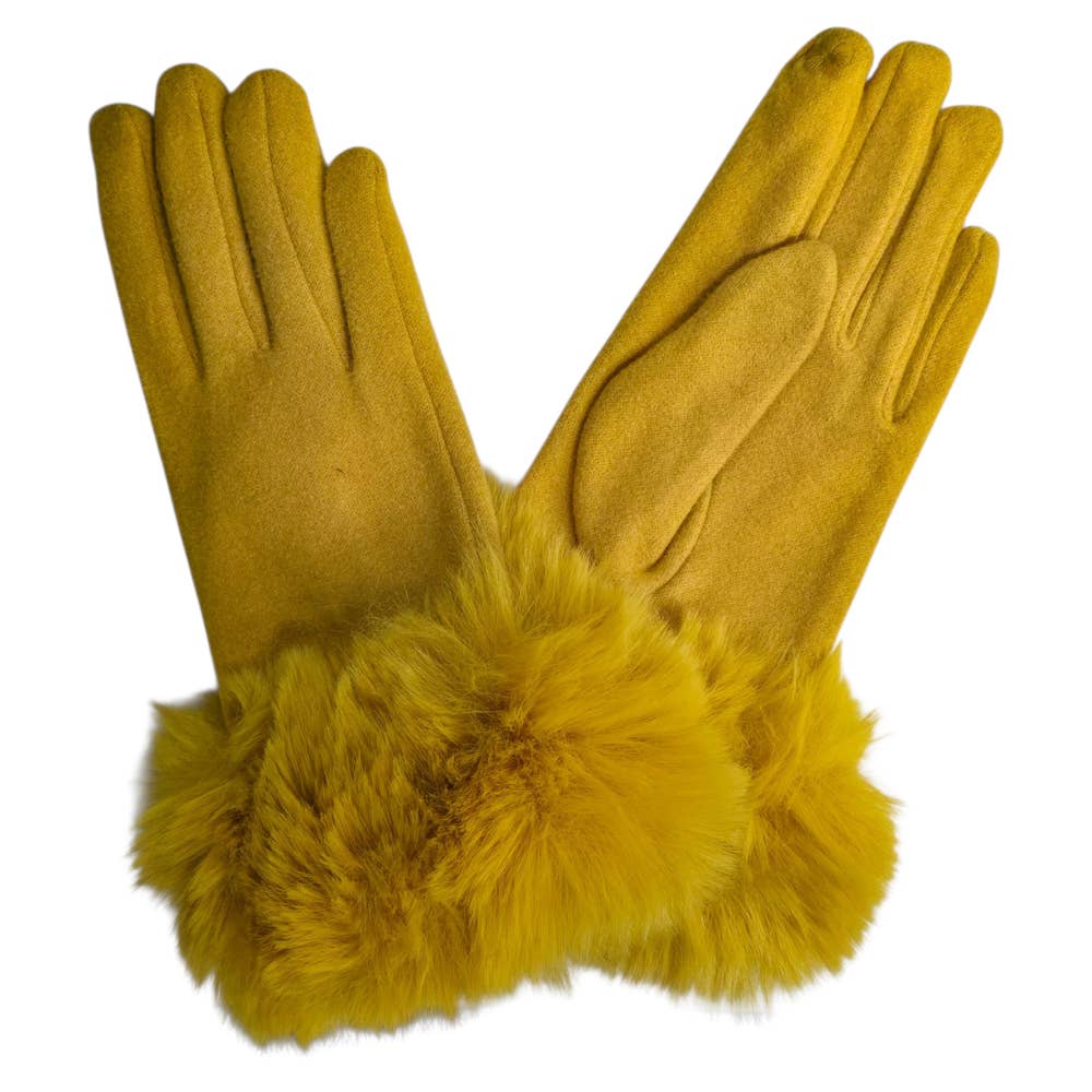 Ladies Faux Fur Trimmed Cashmere Blend Gloves