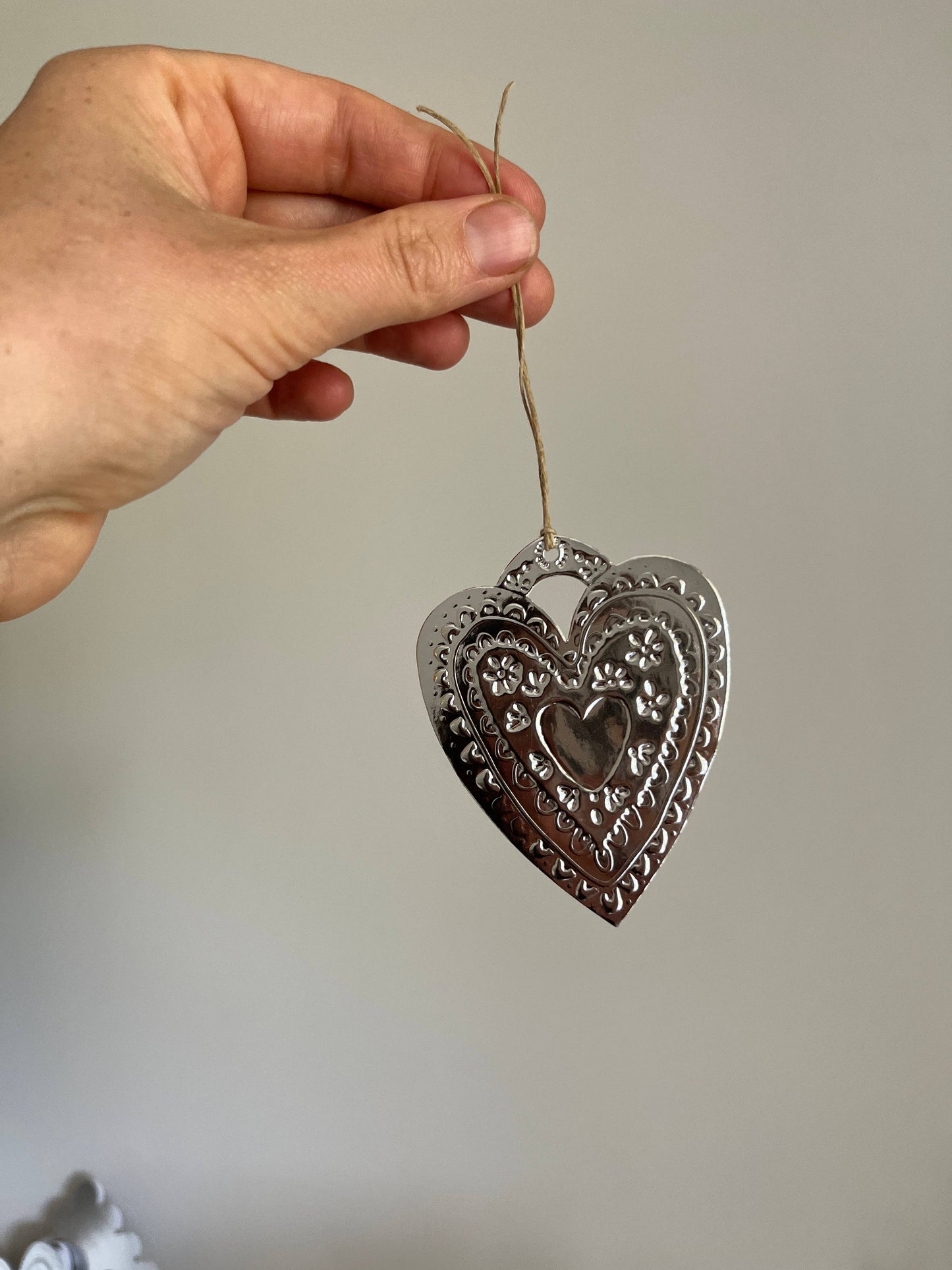Heart- Faux-tin Ornament - Silver