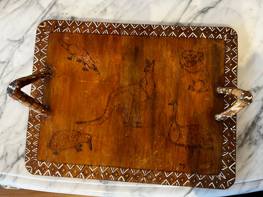 VINTAGE TIMBER POKERWORK AUSTRALIA TRAY