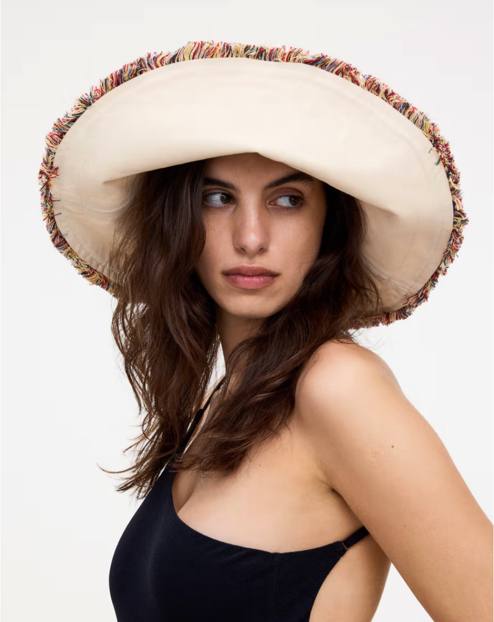 Ecru Irregular Brim Canvas Hat