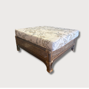 RATTAN FOOTSTOOL WITH CUSTOM UPHOLSTERED CUSHION