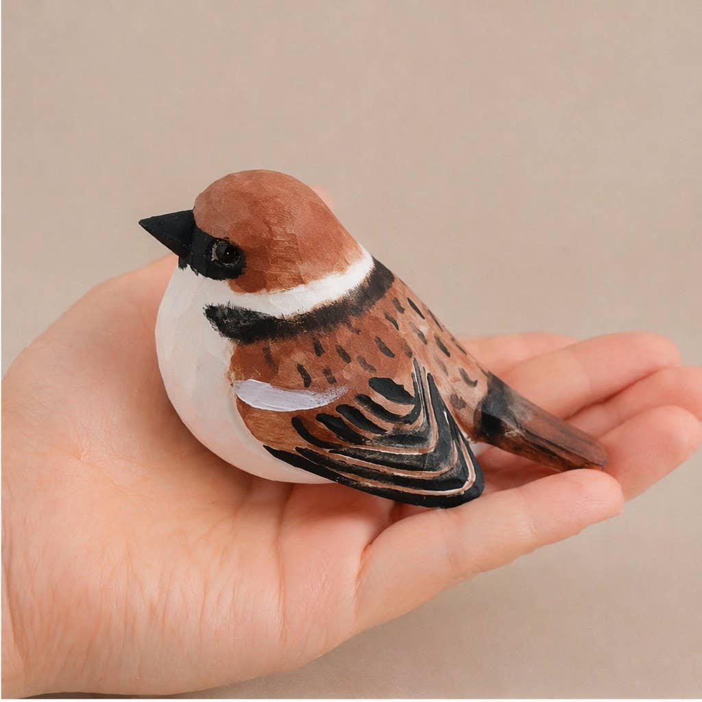 Hand-Painted Carved Wood Bird Figurine