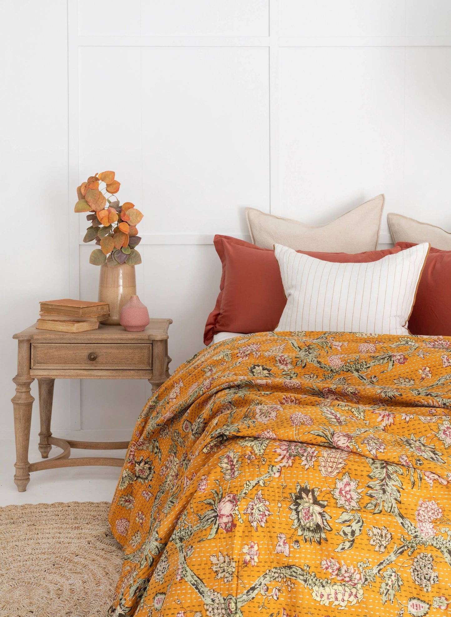 Kantha Quilt Indian Quilt Block Print Quilt Bedspread
