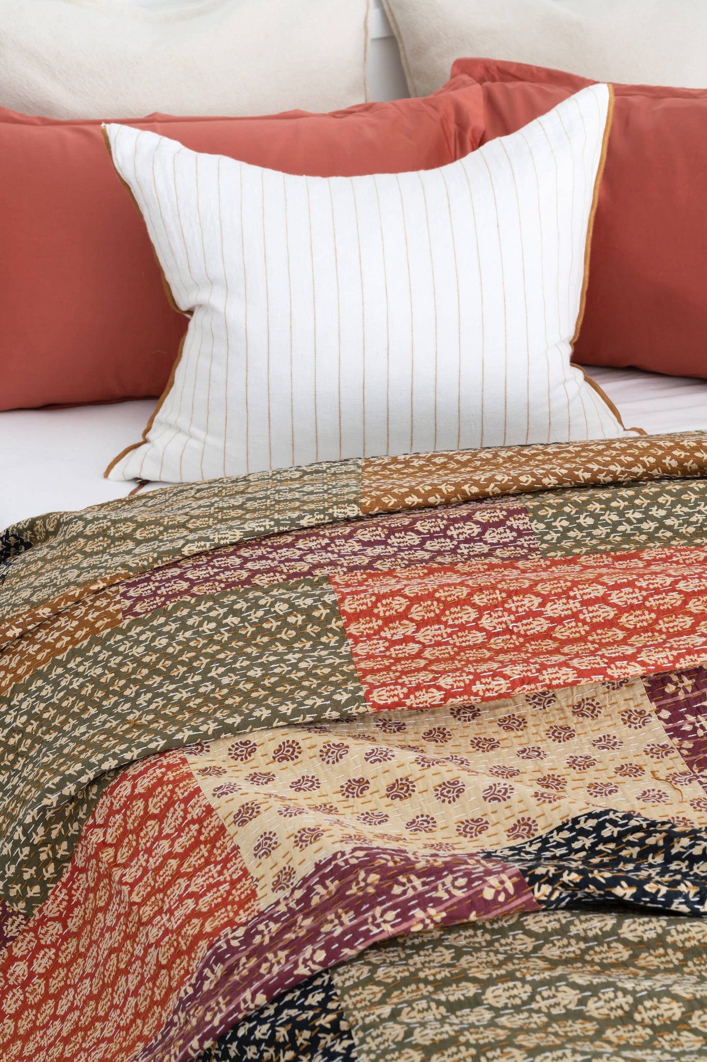 Kantha Quilt Indian Quilt Block Print Quilt Bedspread