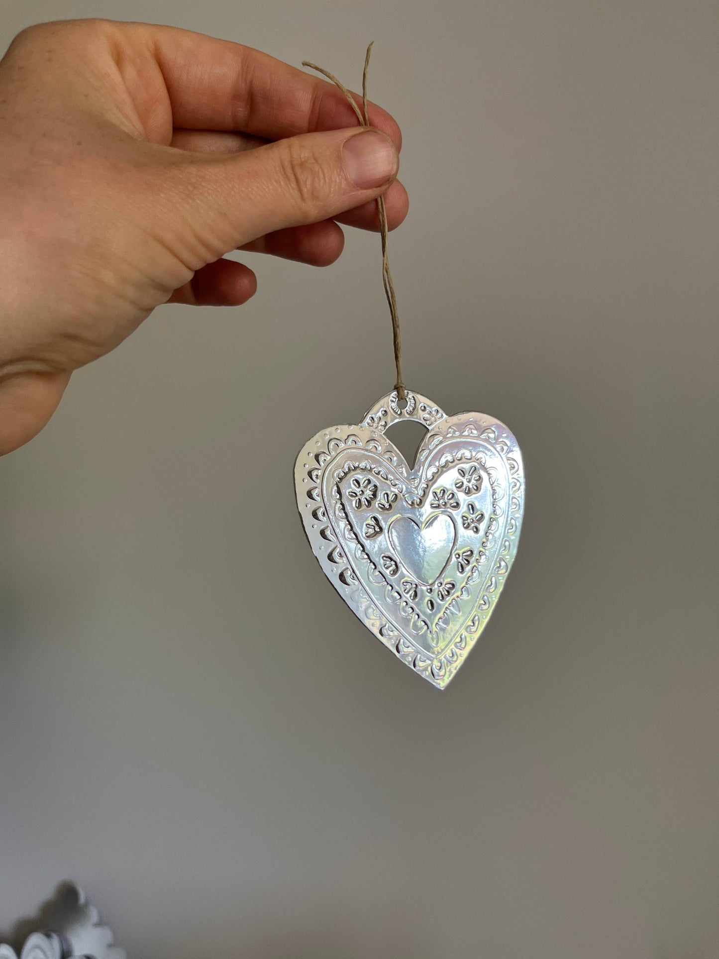 Heart- Faux-tin Ornament - Silver