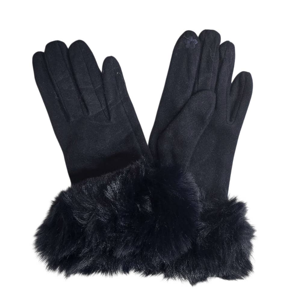 Ladies Faux Fur Trimmed Cashmere Blend Gloves