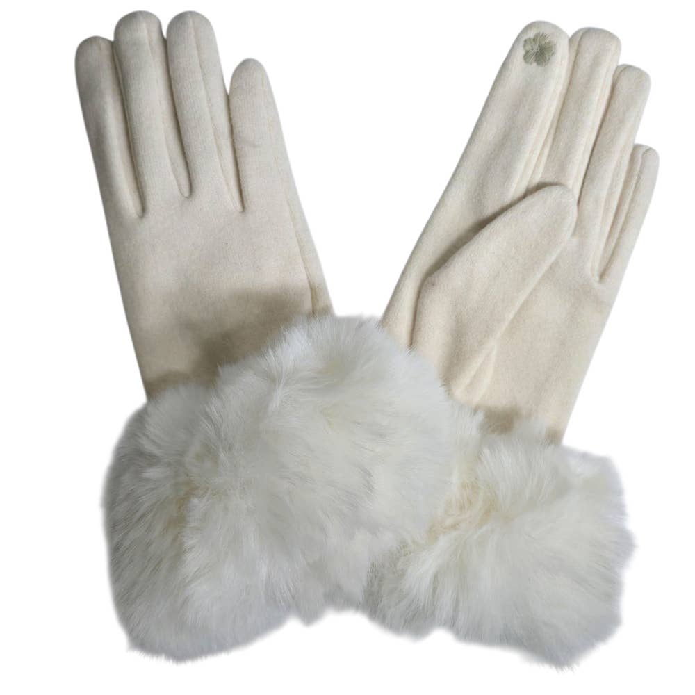 Ladies Faux Fur Trimmed Cashmere Blend Gloves