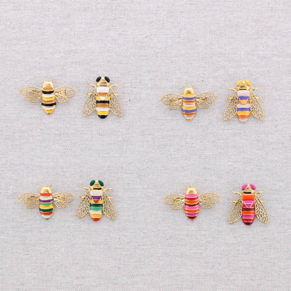 Steel Brooch Set 2 Enamel Insects