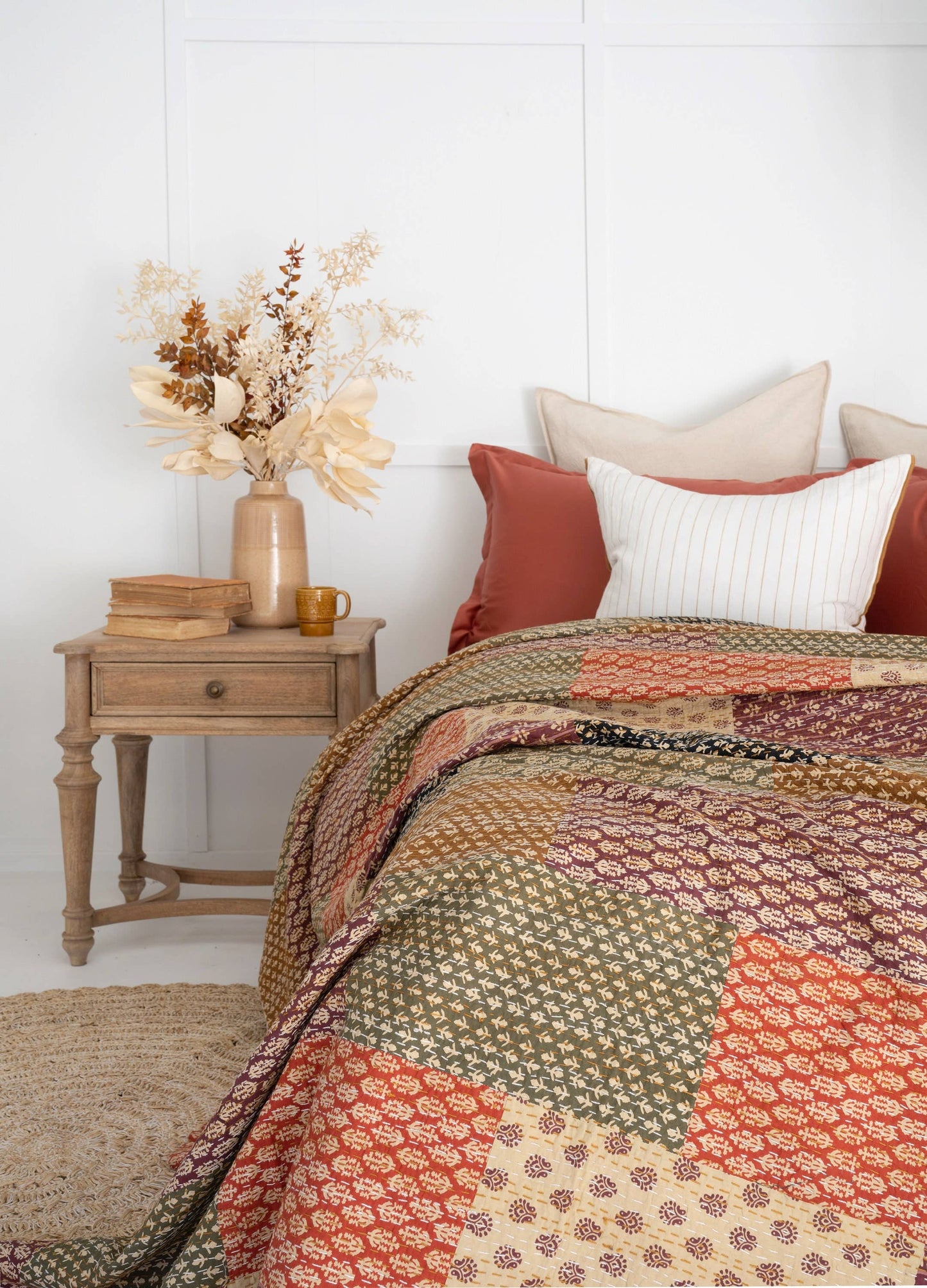 Kantha Quilt Indian Quilt Block Print Quilt Bedspread