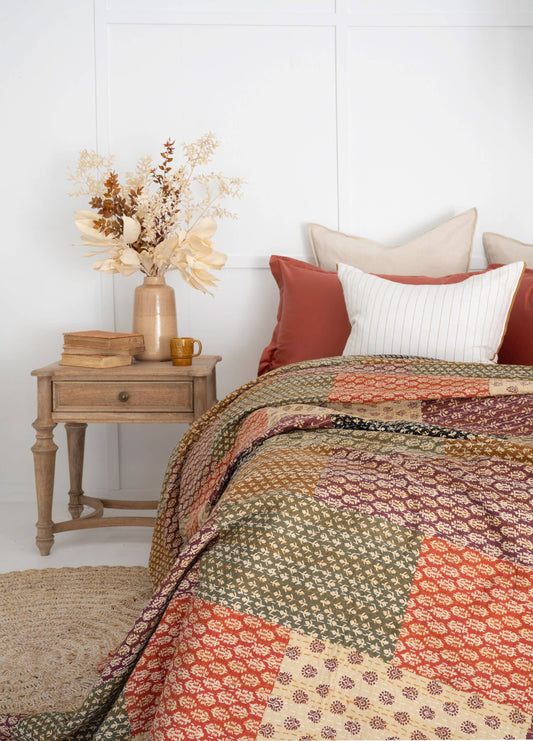 Kantha Quilt Indian Quilt Block Print Quilt Bedspread