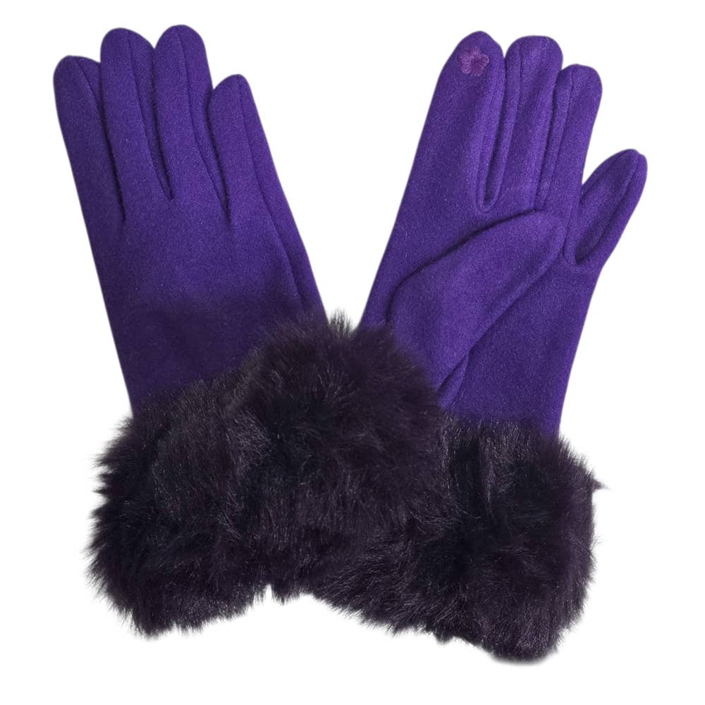 Ladies Faux Fur Trimmed Cashmere Blend Gloves