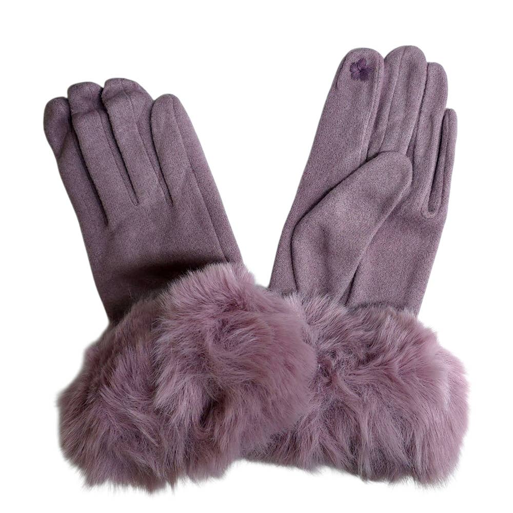 Ladies Faux Fur Trimmed Cashmere Blend Gloves
