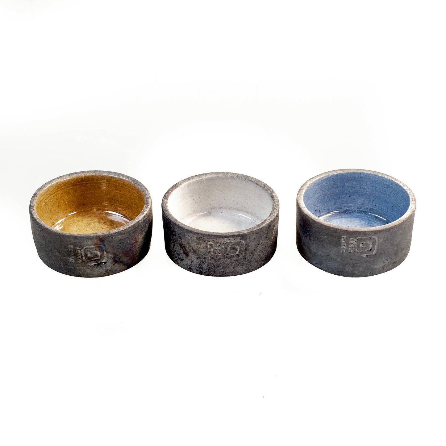 HANDMADE RAKU-FIRED SALT BOWLS IN 3 DIFFERENT GLAZES