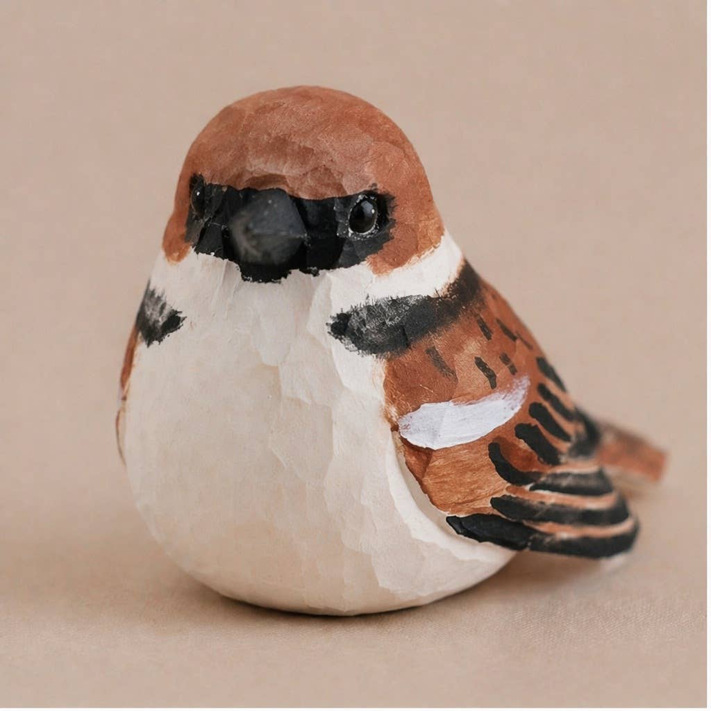 Hand-Painted Carved Wood Bird Figurine